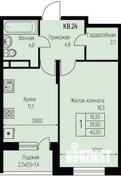 1-к квартира, строящийся дом, 40м2, 2/3 этаж