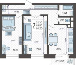 2-к квартира, строящийся дом, 66м2, 1/12 этаж