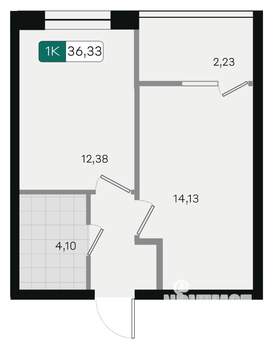 1-к квартира, вторичка, 36м2, 3/18 этаж