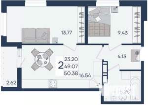 2-к квартира, вторичка, 50м2, 3/18 этаж