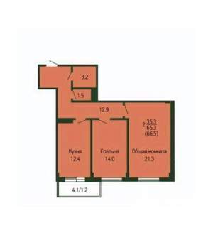 2-к квартира, вторичка, 65м2, 5/6 этаж
