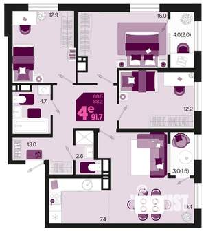 4-к квартира, вторичка, 92м2, 18/18 этаж