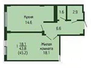 1-к квартира, вторичка, 45м2, 5/9 этаж
