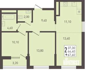 2-к квартира, строящийся дом, 68м2, 2/8 этаж