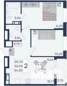 2-к квартира, вторичка, 54м2, 6/18 этаж