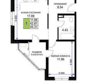 1-к квартира, вторичка, 45м2, 2/16 этаж