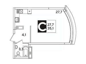Студия квартира, вторичка, 35м2, 12/16 этаж