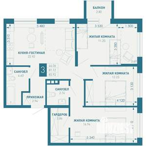 3-к квартира, вторичка, 84м2, 6/9 этаж