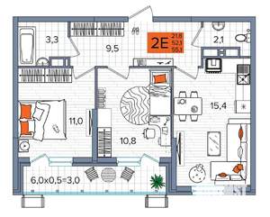 2-к квартира, сданный дом, 55м2, 16/16 этаж