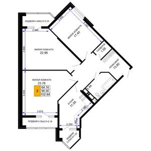 3-к квартира, вторичка, 103м2, 7/12 этаж