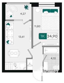 1-к квартира, вторичка, 35м2, 5/9 этаж