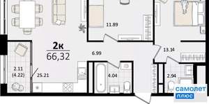 2-к квартира, вторичка, 66м2, 17/18 этаж