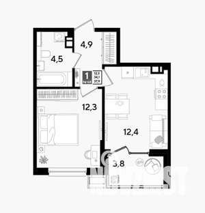 1-к квартира, строящийся дом, 38м2, 4/9 этаж