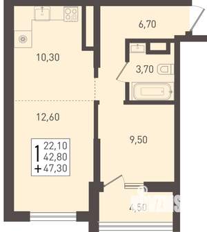 1-к квартира, строящийся дом, 47м2, 5/8 этаж