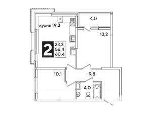 2-к квартира, вторичка, 61м2, 5/16 этаж