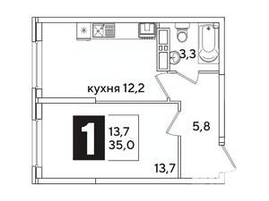1-к квартира, вторичка, 35м2, 11/16 этаж
