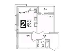 2-к квартира, вторичка, 60м2, 11/16 этаж