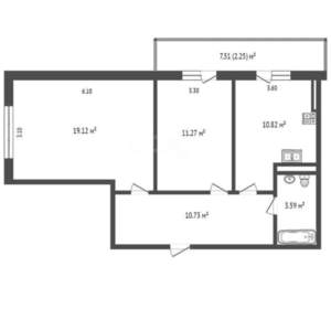 2-к квартира, вторичка, 56м2, 8/8 этаж
