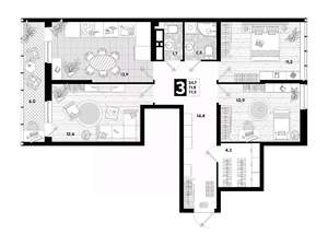 3-к квартира, вторичка, 78м2, 15/16 этаж