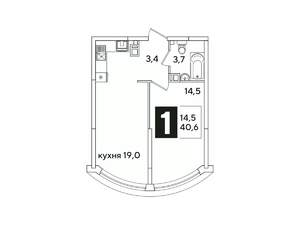 1-к квартира, вторичка, 41м2, 3/16 этаж