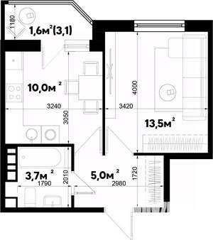 1-к квартира, строящийся дом, 34м2, 6/9 этаж