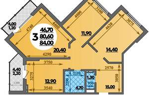 3-к квартира, вторичка, 84м2, 3/22 этаж