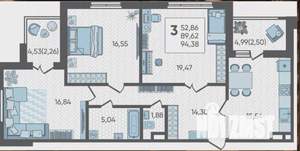 3-к квартира, вторичка, 94м2, 12/19 этаж