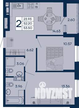 2-к квартира, вторичка, 54м2, 4/18 этаж