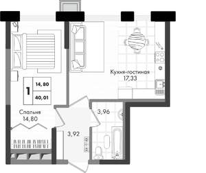 1-к квартира, вторичка, 40м2, 7/9 этаж