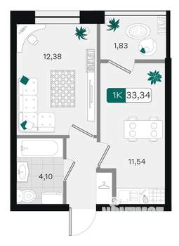 1-к квартира, вторичка, 33м2, 6/18 этаж