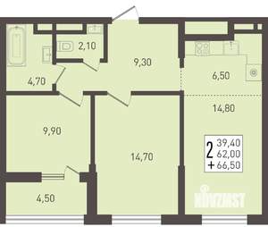 2-к квартира, вторичка, 67м2, 8/8 этаж