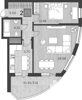 1-к квартира, вторичка, 35м2, 17/17 этаж