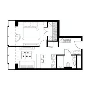 2-к квартира, строящийся дом, 41м2, 7/19 этаж