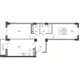 2-к квартира, вторичка, 60м2, 2/15 этаж