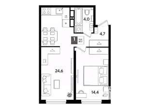 1-к квартира, вторичка, 48м2, 13/16 этаж