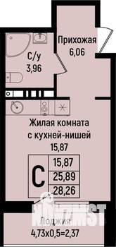 Студия квартира, вторичка, 28м2, 4/15 этаж
