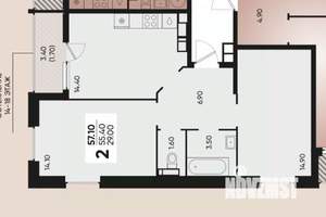 2-к квартира, вторичка, 57м2, 9/18 этаж