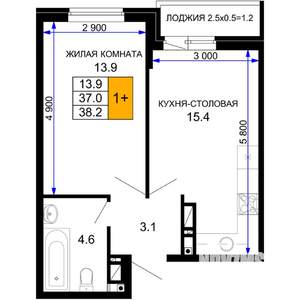 1-к квартира, вторичка, 38м2, 6/16 этаж
