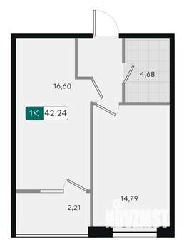 1-к квартира, вторичка, 42м2, 2/18 этаж
