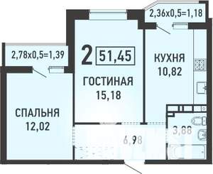 2-к квартира, вторичка, 52м2, 2/19 этаж