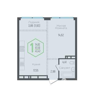 1-к квартира, вторичка, 41м2, 17/24 этаж
