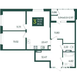 3-к квартира, вторичка, 81м2, 11/18 этаж