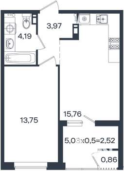 1-к квартира, вторичка, 41м2, 3/18 этаж