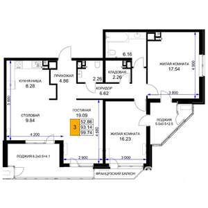 3-к квартира, вторичка, 100м2, 16/16 этаж