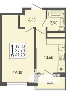 1-к квартира, строящийся дом, 41м2, 12/22 этаж