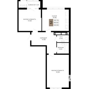 2-к квартира, вторичка, 69м2, 4/23 этаж