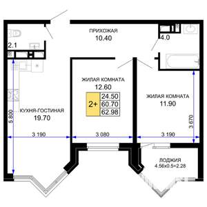 2-к квартира, вторичка, 63м2, 12/12 этаж