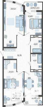 3-к квартира, строящийся дом, 92м2, 6/21 этаж