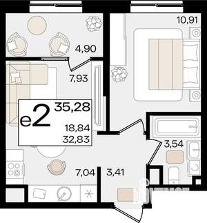 2-к квартира, вторичка, 35м2, 5/18 этаж
