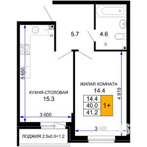 1-к квартира, вторичка, 41м2, 2/16 этаж